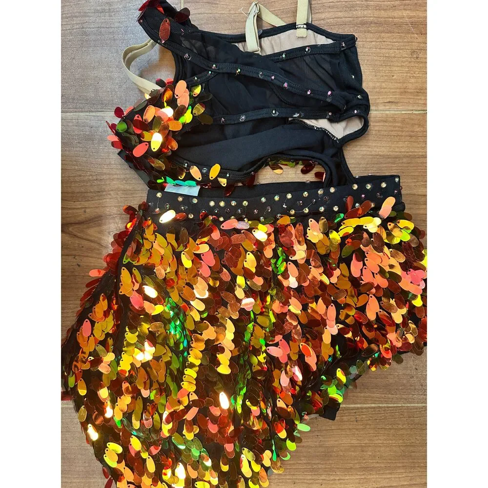 Pre-Owned Dance Costume Medium Child Orange 10th House TH24158 Jazz Tap Acro Mu